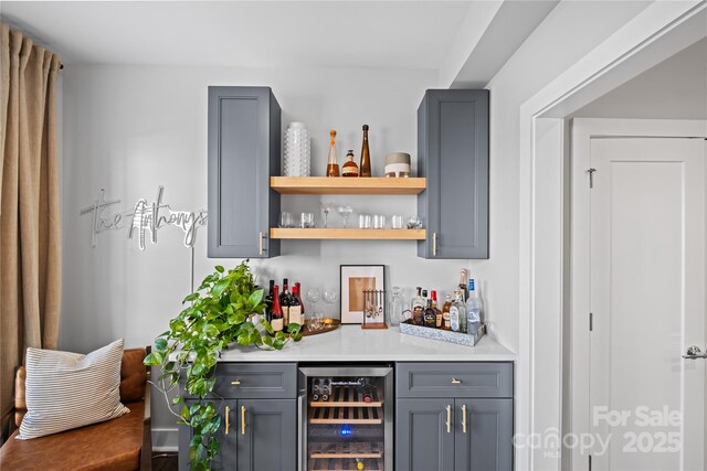 indoor dry bar with wine cooler