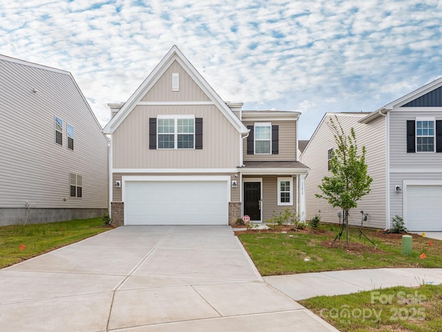 11019 Daisy Ct, Charlotte, NC 28262 - craftsman-style home with a garage, concrete driveway, a front yard, and board and batten siding