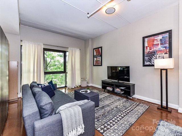 living room featuring baseboards and wood finished floors