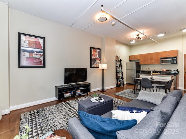 living area with baseboards