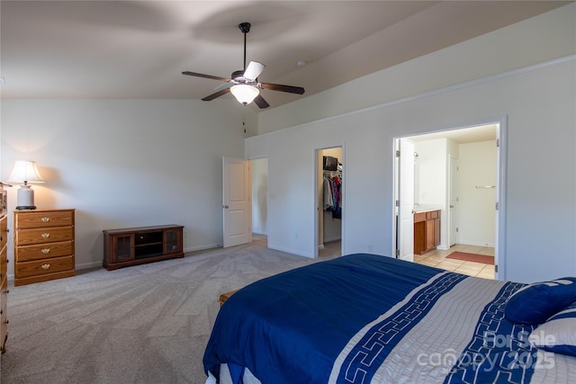 159 Saye Pl, Mooresville, NC 28115 - bedroom featuring a spacious closet, light carpet, a closet, ensuite bathroom, and ceiling fan