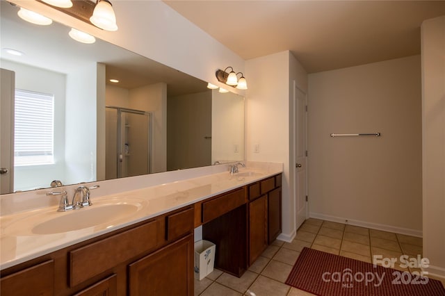 159 Saye Pl, Mooresville, NC 28115 - bathroom with double vanity, tile patterned flooring, and a shower stall