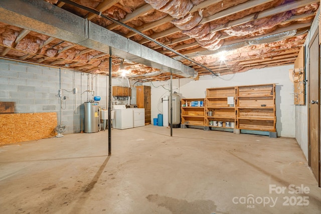 3127 Butler Bridge Rd, Mills River, NC 28759 - unfinished below grade area with washing machine and dryer, water heater, a sink, and a water softener