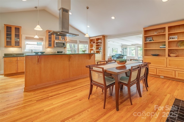 47 Lakeview Rd, Asheville, NC 28804 - dining space with light wood-style flooring, high vaulted ceiling, and recessed lighting