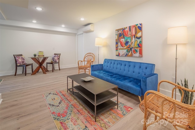 47 Lakeview Rd, Asheville, NC 28804 - living area featuring a wall mounted AC, light wood-style flooring, baseboards, and recessed lighting
