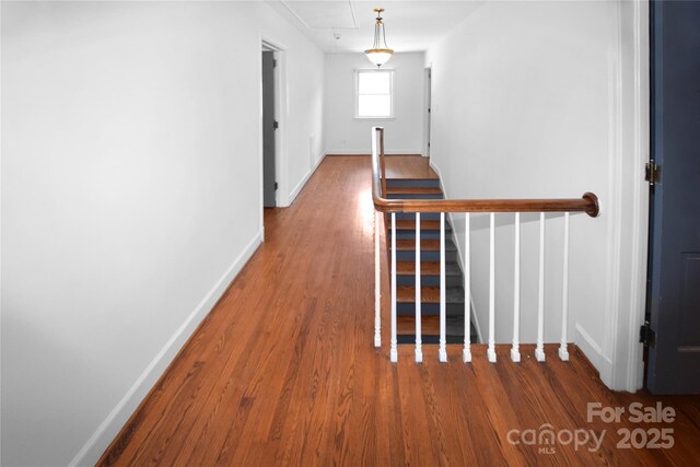 1101 Pee Dee Ave, Albemarle, NC 28001 - hall with baseboards, wood finished floors, and attic access