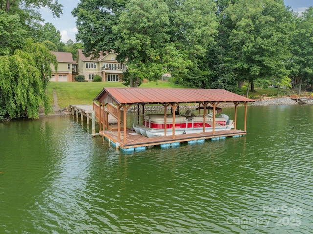 221 Stillwater Rd, Troutman, NC 28166 - dock area with a water view, boat lift, and a lawn