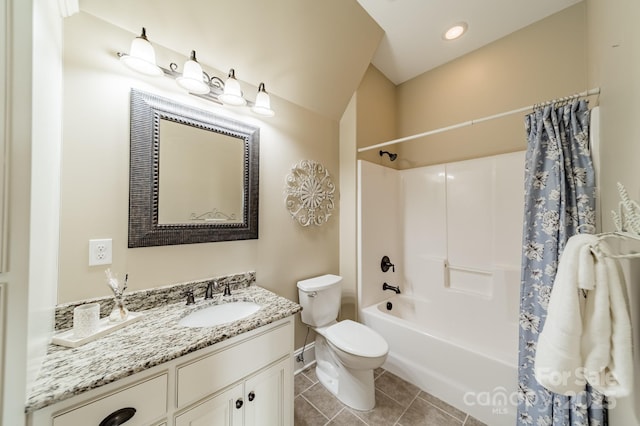 221 Stillwater Rd, Troutman, NC 28166 - bathroom with shower / bath combo with shower curtain, tile patterned flooring, and vanity