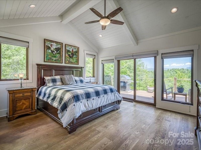2054 Catawba Trl Unit 162, Nebo, NC 28761 - bedroom featuring access to exterior, multiple windows, wood finished floors, recessed lighting, and a ceiling fan