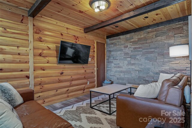 466 Hanging Rock Rd, Mars Hill, NC 28754 - living room with wooden ceiling, beam ceiling, and wood finished floors