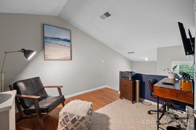 222 Riverview Ter, Clover, SC 29710 - office area featuring vaulted ceiling, wood finished floors, and baseboards