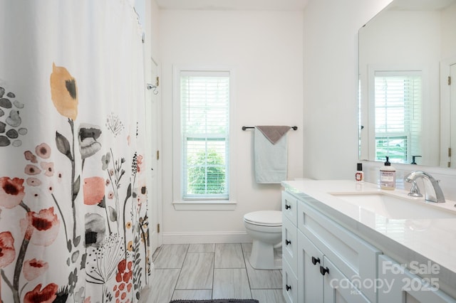 19 Lynnbrook Way, Columbus, NC 28722 - full bath with toilet, vanity, marble finish floors, baseboards, and a shower with curtain