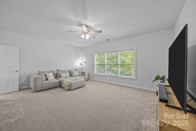 15831 Breton Brook St, Huntersville, NC 28078 - living area featuring ceiling fan, baseboards, and carpet floors