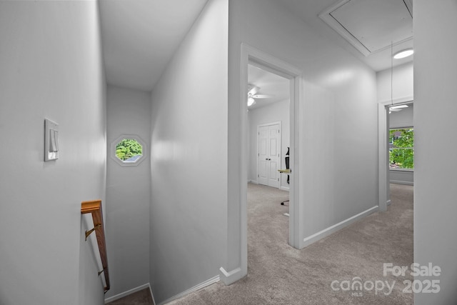 15831 Breton Brook St, Huntersville, NC 28078 - hall featuring attic access, an upstairs landing, carpet flooring, and baseboards
