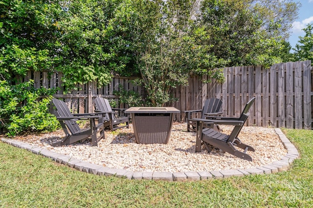 view of patio with a fire pit and fence