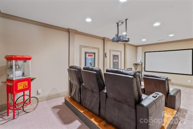 104 Whiterock Dr, Mount Holly, NC 28120 - carpeted home theater room featuring ornamental molding, recessed lighting, and baseboards