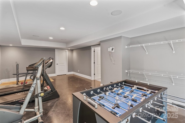 104 Whiterock Dr, Mount Holly, NC 28120 - rec room featuring baseboards, recessed lighting, and concrete flooring