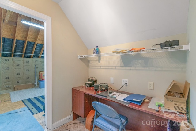 office featuring vaulted ceiling