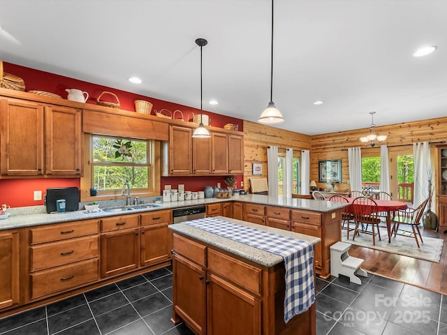 917 Otter Mountain Rd, Topton, NC 28781 - kitchen featuring a sink, healthy amount of natural light, recessed lighting, a peninsula, and brown cabinets