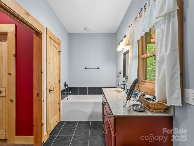 917 Otter Mountain Rd, Topton, NC 28781 - full bath with tile patterned flooring, a bath, and vanity