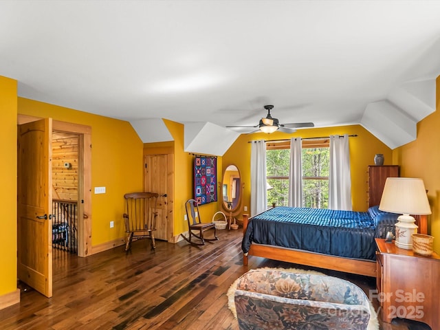 917 Otter Mountain Rd, Topton, NC 28781 - bedroom featuring wood-type flooring, lofted ceiling, ceiling fan, and baseboards