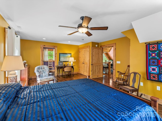917 Otter Mountain Rd, Topton, NC 28781 - bedroom featuring wood finished floors, baseboards, ceiling fan, and recessed lighting