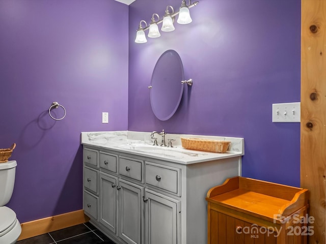 917 Otter Mountain Rd, Topton, NC 28781 - bathroom featuring tile patterned floors, toilet, vanity, and baseboards