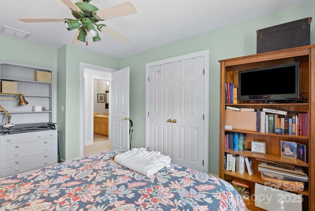 50 Pinerose Dr, Weaverville, NC 28787 - carpeted bedroom featuring a ceiling fan, a closet, and a sink
