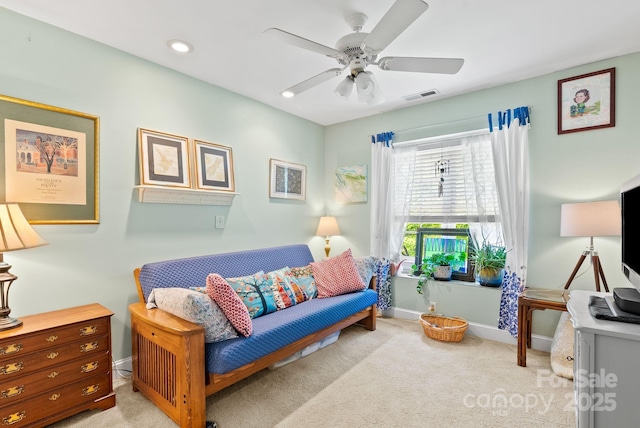 50 Pinerose Dr, Weaverville, NC 28787 - living room with ceiling fan, light colored carpet, baseboards, and recessed lighting