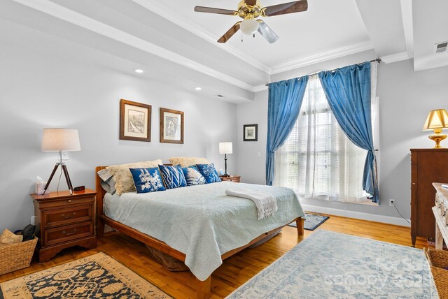 50 Pinerose Dr, Weaverville, NC 28787 - bedroom featuring crown molding, wood finished floors, baseboards, recessed lighting, and a ceiling fan