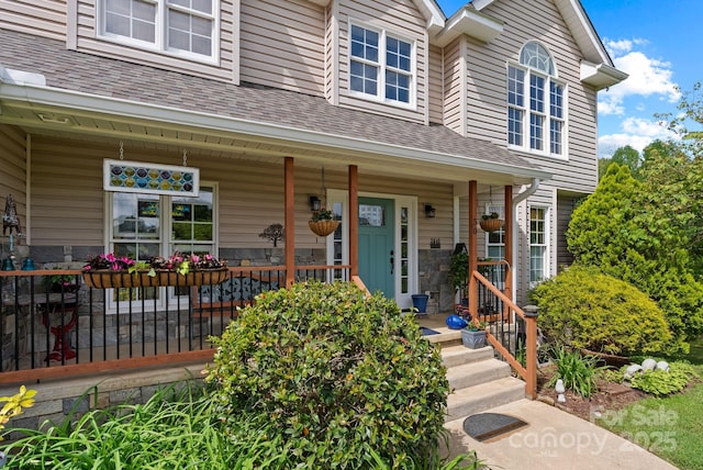 50 Pinerose Dr, Weaverville, NC 28787 - entrance to property featuring a porch and a shingled roof