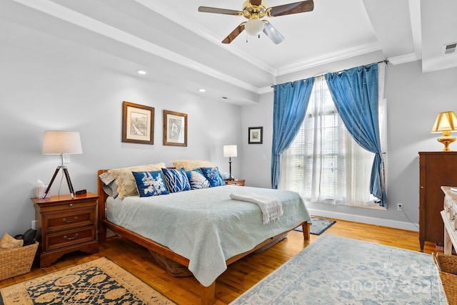50 Pinerose Dr, Weaverville, NC 28787 - bedroom featuring crown molding, wood finished floors, baseboards, recessed lighting, and ceiling fan