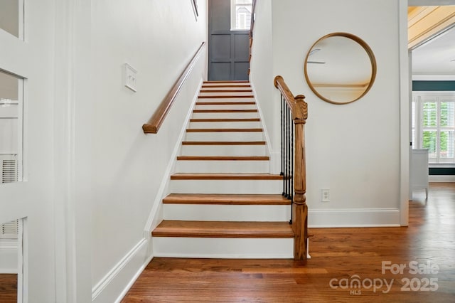 15714 Laurel Oak Cres, Davidson, NC 28036 - staircase featuring wood finished floors and baseboards