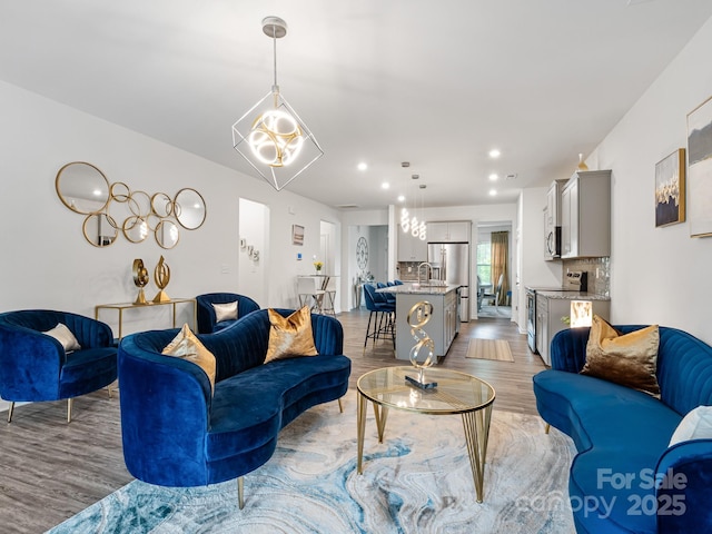 6381 Trinity Crossing Cir, Kannapolis, NC 28081 - living area with light wood-style flooring and recessed lighting