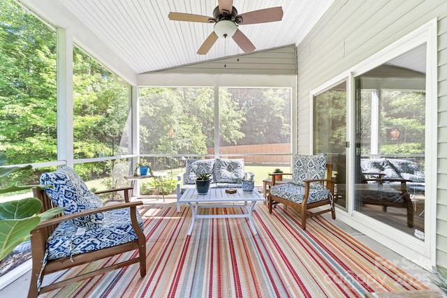 3615 Alamito Ln, Charlotte, NC 28214 - sunroom / solarium with a ceiling fan, outdoor lounge area, and vaulted ceiling