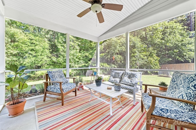3615 Alamito Ln, Charlotte, NC 28214 - sunroom with outdoor lounge area, a ceiling fan, healthy amount of natural light, and vaulted ceiling