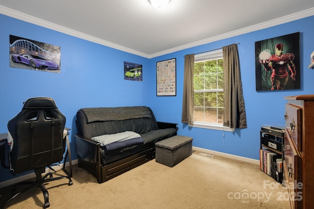 14 Phoenix Cir, Alexander, NC 28701 - living area with carpet floors, baseboards, and ornamental molding