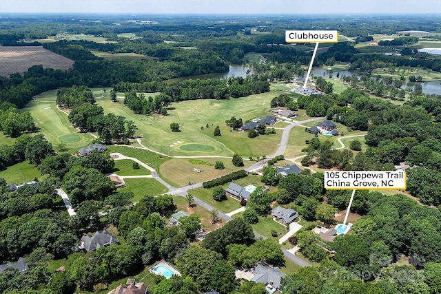 aerial view of a nearby body of water and a golf course