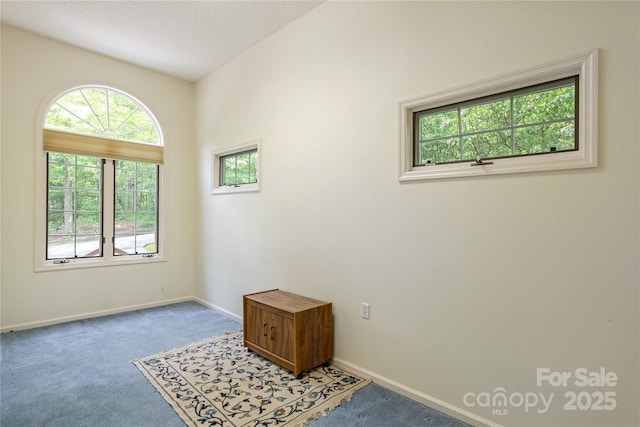 empty room featuring carpet floors and baseboards