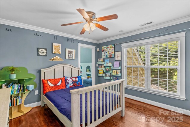 141 Ridge Top Rd, Mooresville, NC 28117 - bedroom featuring wood finished floors, baseboards, ornamental molding, and a ceiling fan