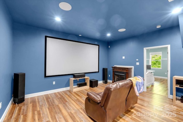 36 Nader Ave, Weaverville, NC 28787 - home theater featuring wood finished floors, recessed lighting, and a fireplace
