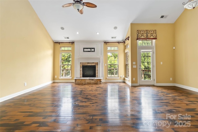 2346 Donnington Ln NW, Concord, NC 28027 - unfurnished living room with hardwood / wood-style floors, a ceiling fan, plenty of natural light, and recessed lighting