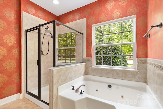 2346 Donnington Ln NW, Concord, NC 28027 - bathroom with plenty of natural light, a stall shower, and a jetted tub