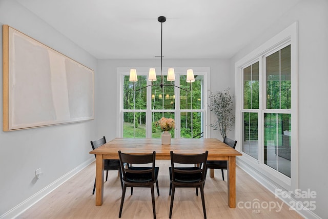 9564 Regent Dr, Davidson, NC 28036 - dining room with light wood-style flooring, baseboards, and a chandelier
