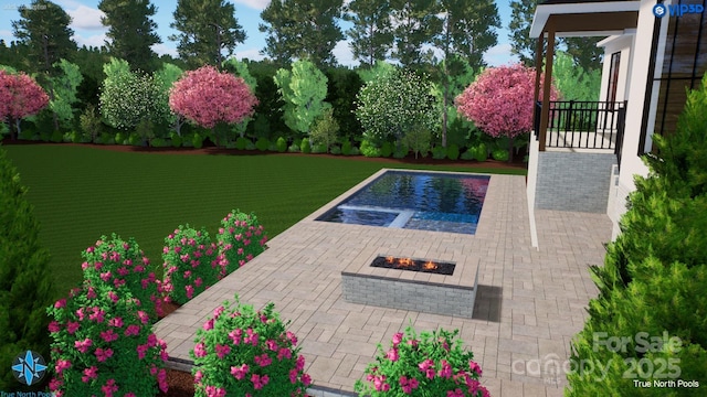 9564 Regent Dr, Davidson, NC 28036 - outdoor pool featuring an outdoor fire pit and a patio area
