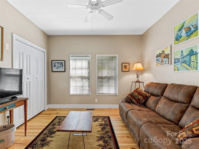 1846 Utah Mountain Rd, Waynesville, NC 28785 - living area with light wood-style floors, ceiling fan, and baseboards