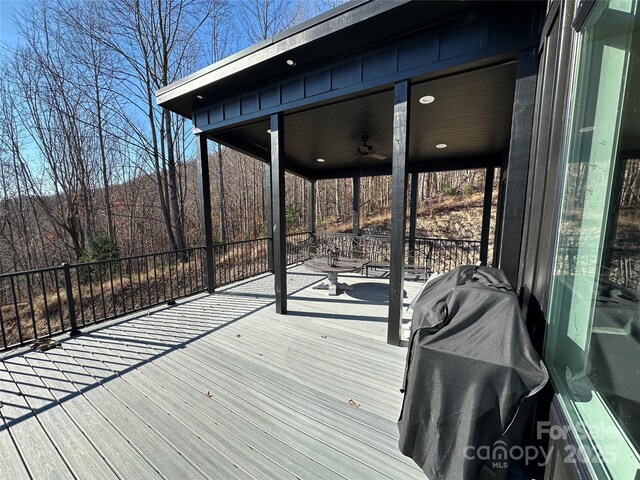 3149 Winter Hawk Ln, Lenoir, NC 28645 - wooden terrace featuring a ceiling fan and area for grilling
