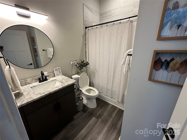 3149 Winter Hawk Ln, Lenoir, NC 28645 - full bathroom featuring wood finished floors, vanity, toilet, and shower / bathtub combination with curtain