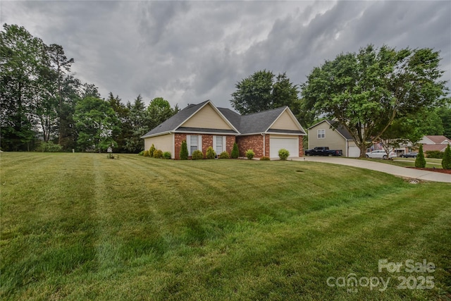 330 Kilmer Ln, Mooresville, NC 28115 - view of front of property with concrete driveway, an attached garage, brick siding, and a front yard