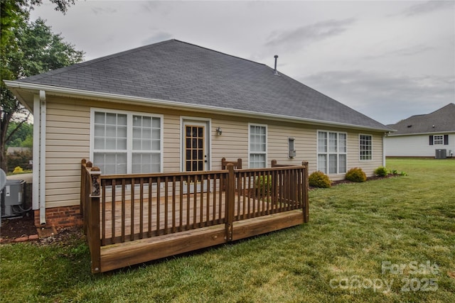 330 Kilmer Ln, Mooresville, NC 28115 - back of house featuring a yard, a deck, central AC unit, and roof with shingles